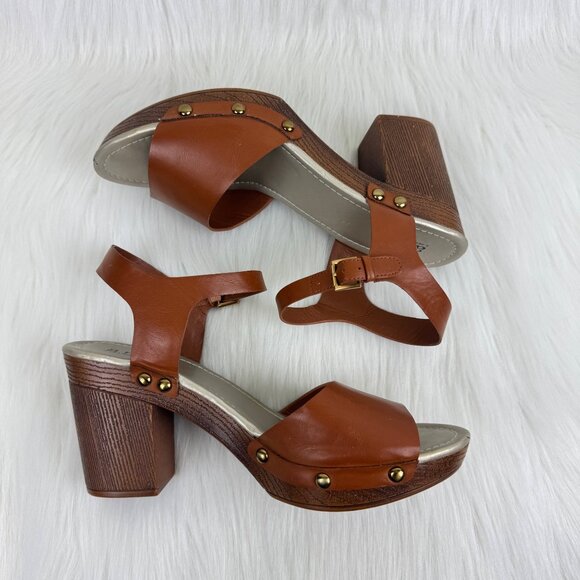 ANA VIsta Platform Chunky Heel Clog Ankle Strap Open Toe Sandals Size 10 Brown - Picture 5 of 11